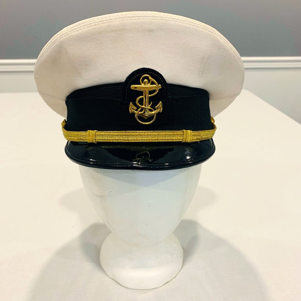 Vintage US Navy Military Dress Bancroft White Cap Service Hat U.S. Size 6 5/8